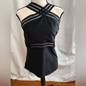 Apt 9 black Tankini swim top NWOTG medium semi transparent accents